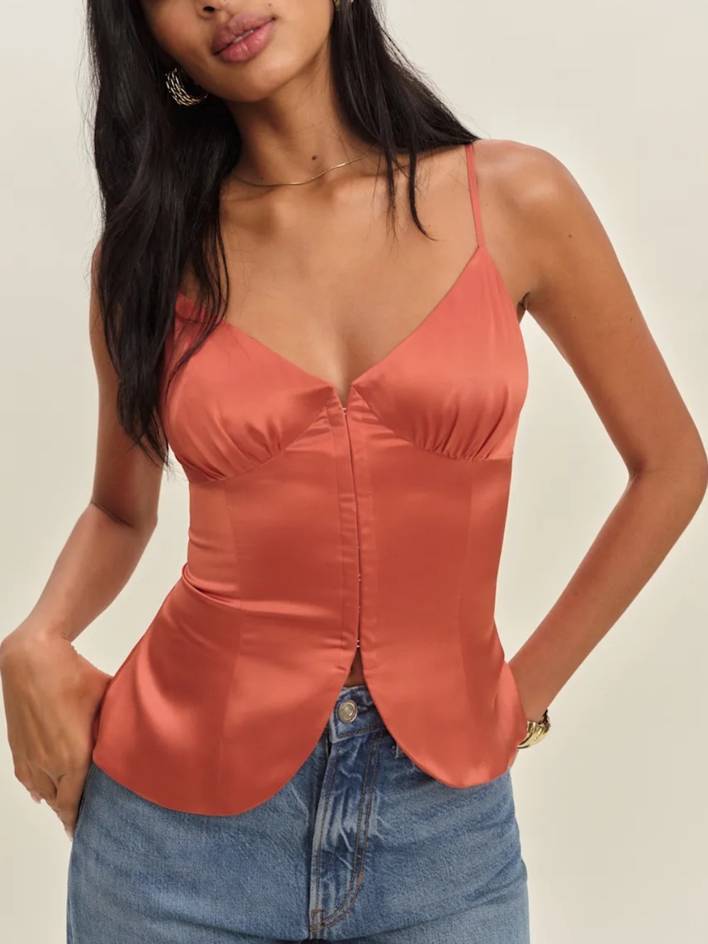 Reformation Satin Camisole in Terra Cotta